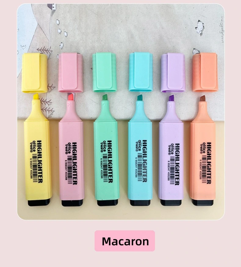 Ponta do cinzel o Macaron Highlighters, Dry-Quickly Non-Toxic marcadores de marca-texto, Depósito Highlighters, sortido, 6 cores/Pack, material escolar