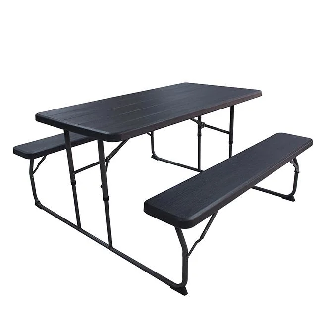 Wood Grain Garden Patio Camping Park Picnic Foldable Outdoor Table and Chair Set with Bench