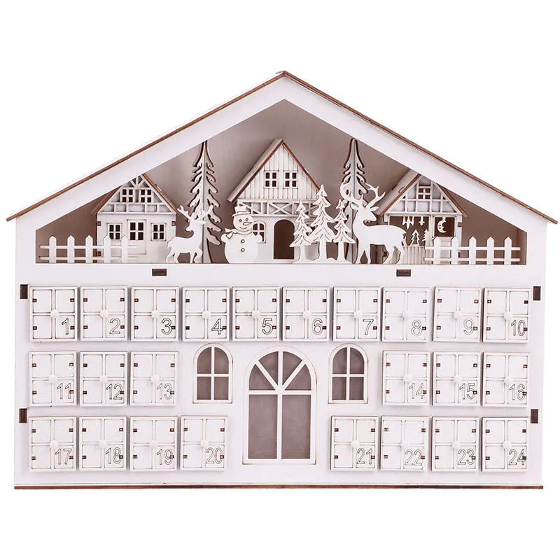 Xmas Wooden Crafts Calendar Handmade White Wood Decoration Ornaments Christmas House Calendar