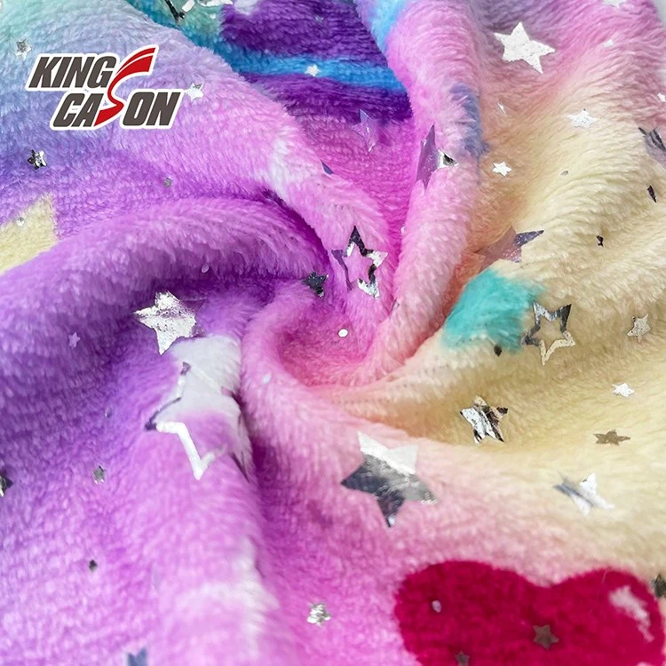 Kingcason New Type Luxury Foil Stamping Rainbow Flannel Fabric for Kids