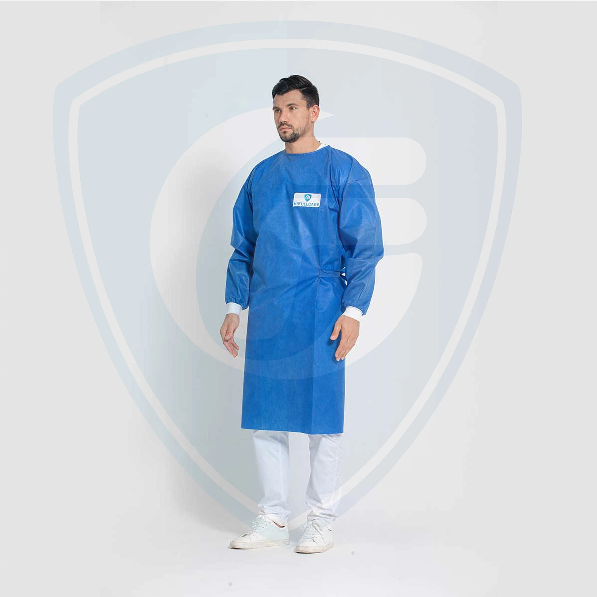 Disposable Blue SMS/Non-Woven Surgical/Isolation Gown Knitted Cuff Sterile Waterproof Hospital Operating Medical Supply