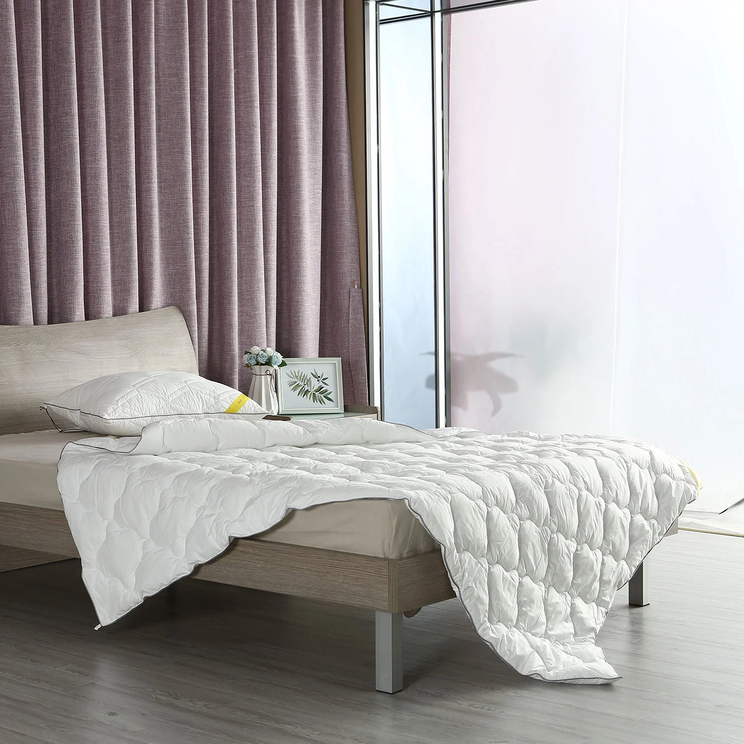 50% Modal 50% Polyester Tissu Couleur Blanc Passepoil en satin Couette