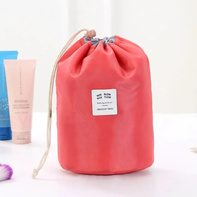 Waterproof Round Cosmetic Bag Travel Nylon Makeup Bag Drawstring Elegant Organizer Wash Bags Female Toiletry Kit Storage Case