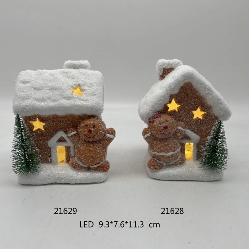 Maison de village en céramique avec pain d'épice et LED pour Noël Décoration