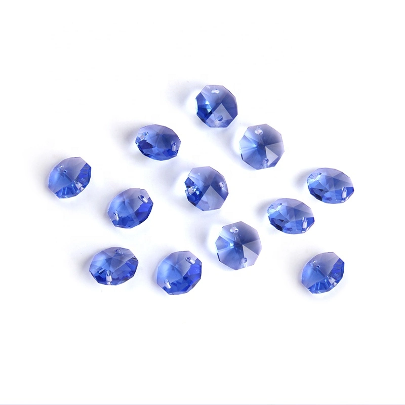 Joli Sapphire clair/Bleu 14mm verre Octagon Crystal lustre/Rideau perles dedans Accessoires pour la maison/l'hôtel à un trou