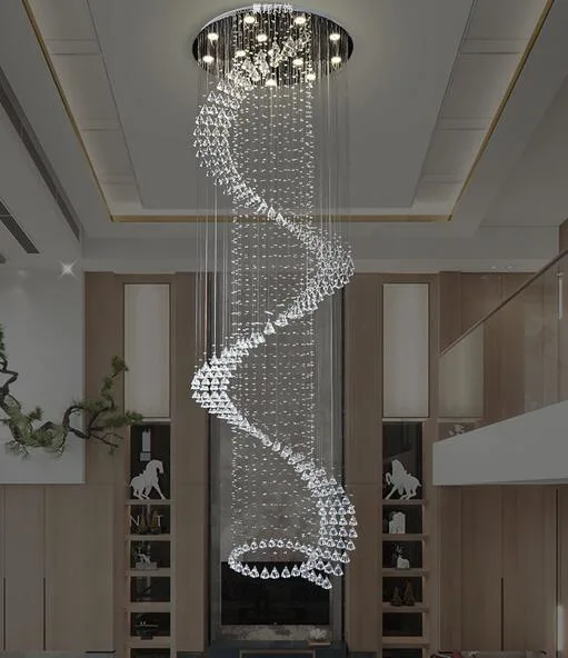 LED Crystal Building Chandelier Living Room Villa Staircase Long Crystal Pendant Lamp