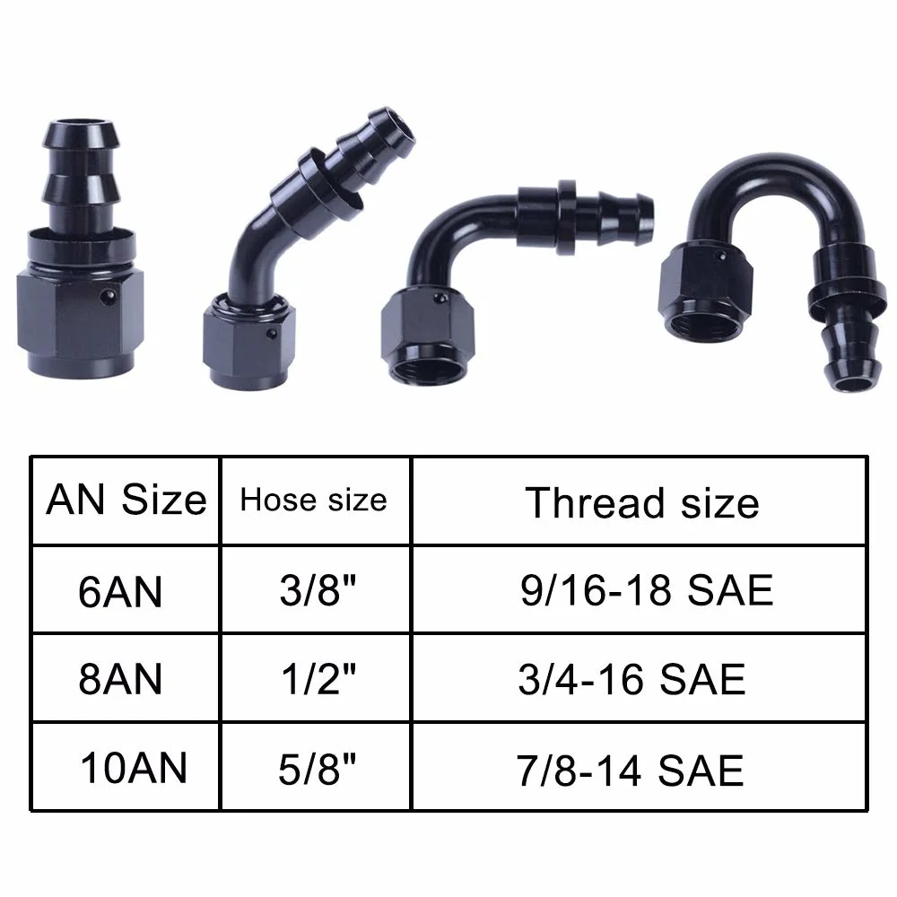 Anodized Oil Fuel Barb Forged CNC Machine Aluminum Hose End Insert An6 45 Deg Push on Push Lock Fitting Adapter