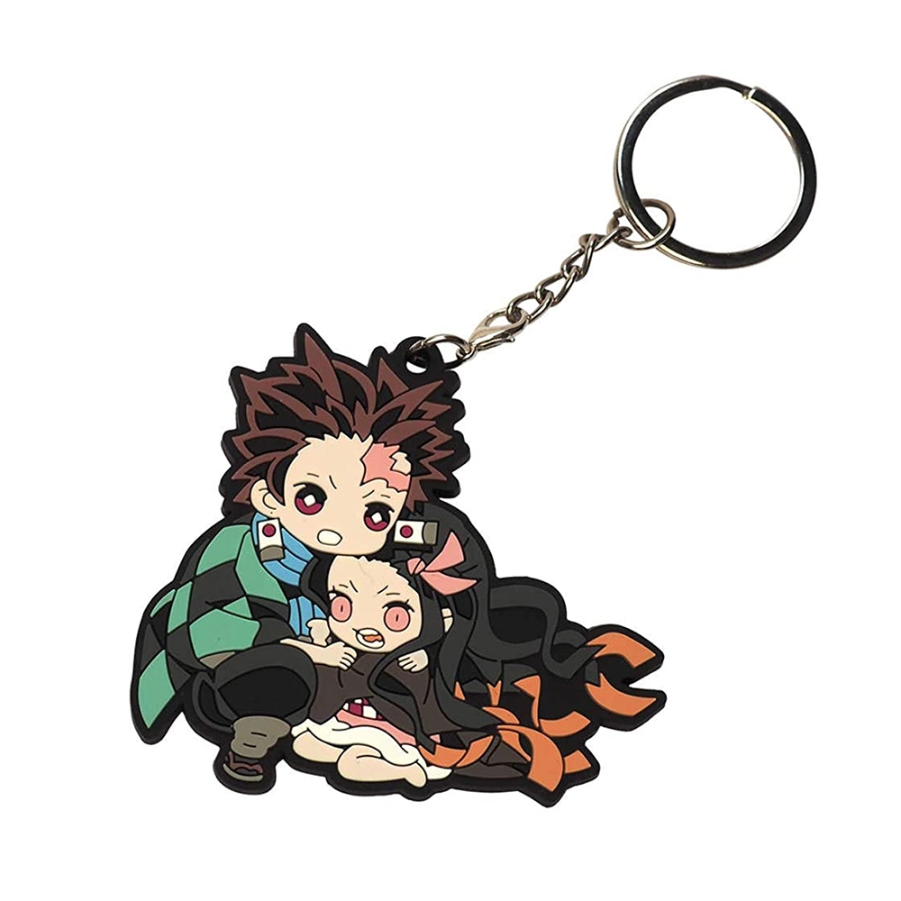 Commerce de gros en caoutchouc de silicone sur mesure 3D intégrale Japon Cute personnage de bande dessinée Keyring Logo de chaîne de clé personnalisé anime japonais Figure Demon Slayer PVC Souple trousseau