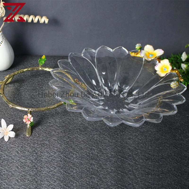 New Design Flower Shaped Transparent Glass Fruits Plate Glass Fruit Bowl Food Dishes Dessert Plate