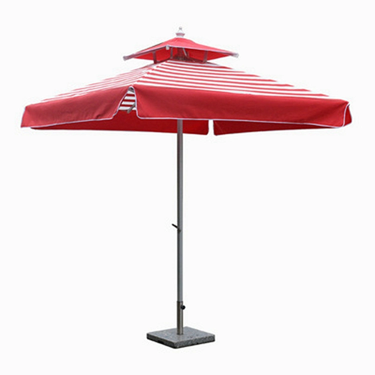 Patio Outdoor 9 FT Square Center Pole Wooden Finish Umbrellas with Stone Base