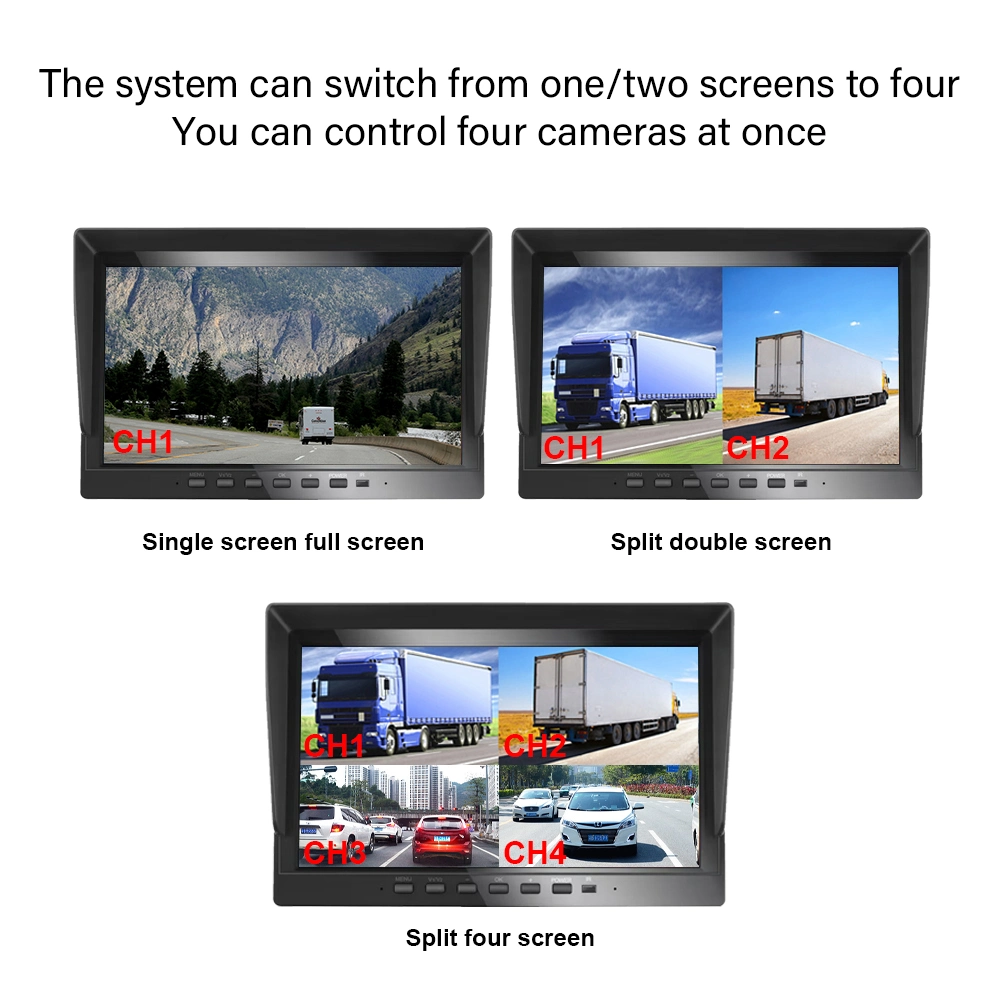 Alarm Recording H. 265 HD-IP Vehicle Camera 10 Inch 4CH Display Car Monitor