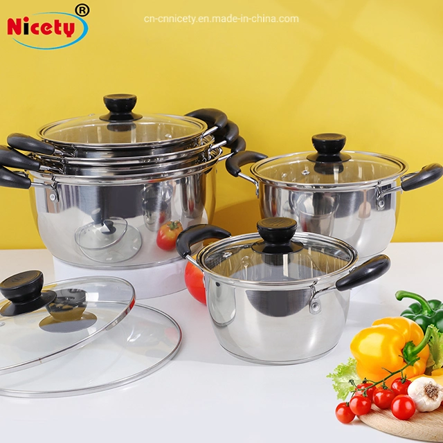 10 PCS 18-24cm Stainless Stee Kitchenware Soup Pot Set Cooking Pots with Glass Lid