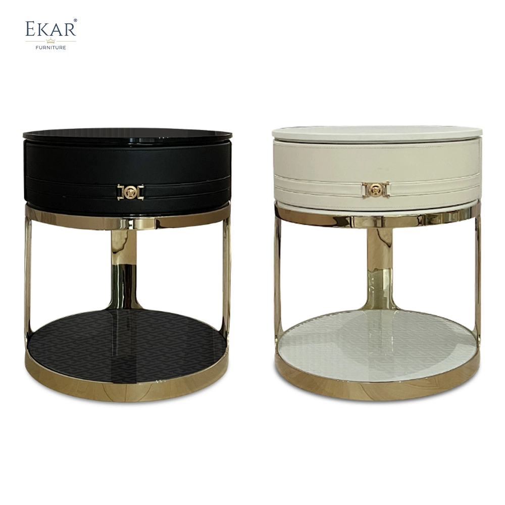 Luminiscente Blanco Lacquer nightstand con textura de piel