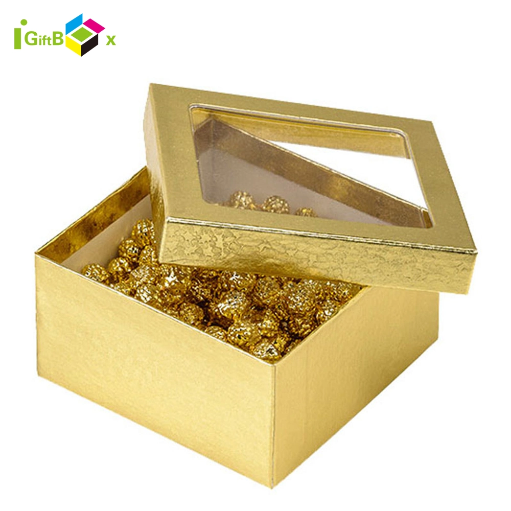 Custom Lid and Base Gift Paper Cardboard Packaging Box with Window Clear Plastic PVC