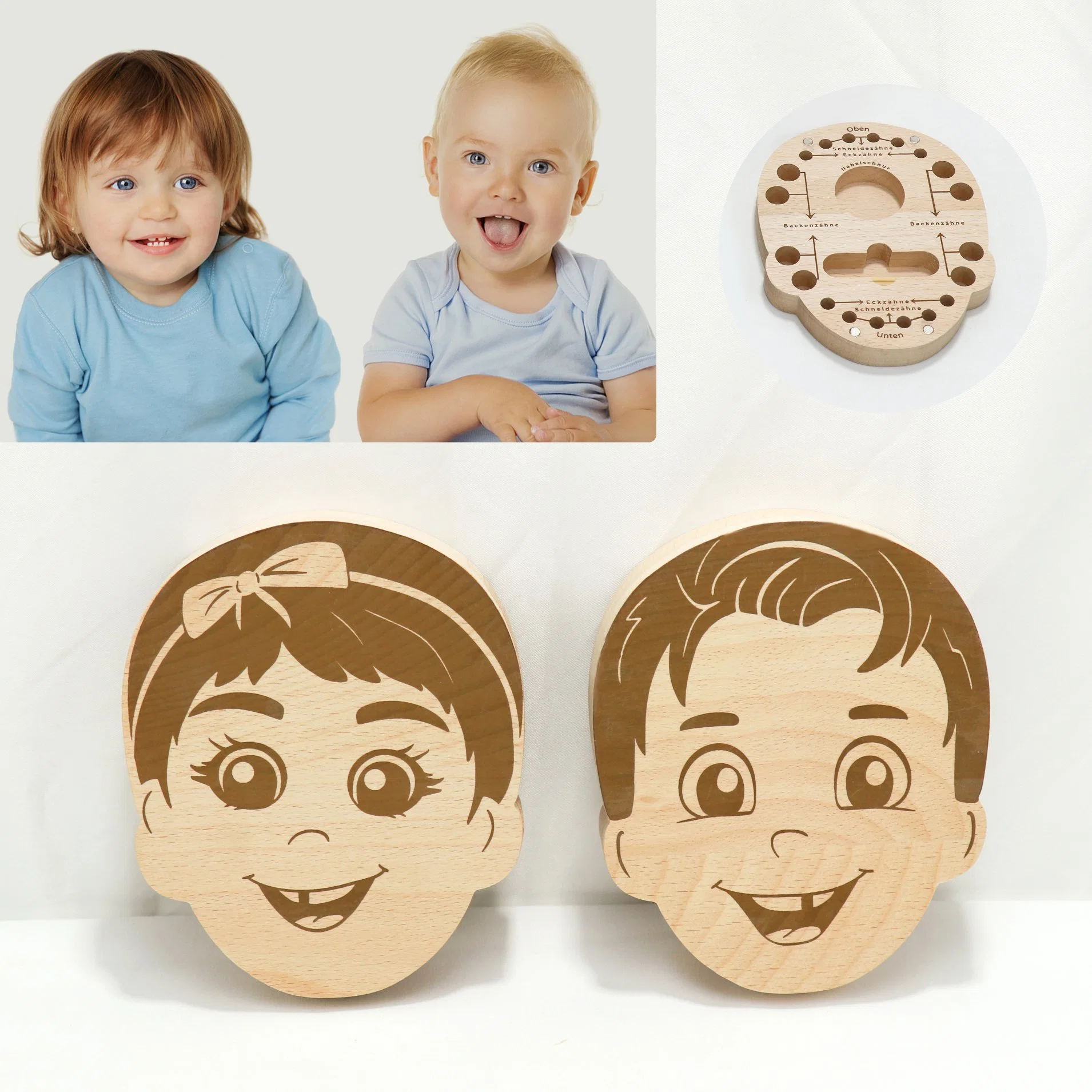 Caja de dientes de bebé para niños de madera con Keepsake personalizado