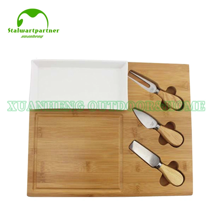 Personalización de bambú natural queso tabla de cortar con el conjunto de utensilio
