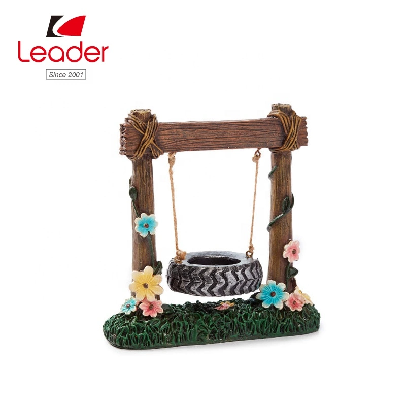 Charming Tire Swing Suspended From a Flower Dressed Structure Fairy Garden Toy, Fairy Garden Accessories Kit