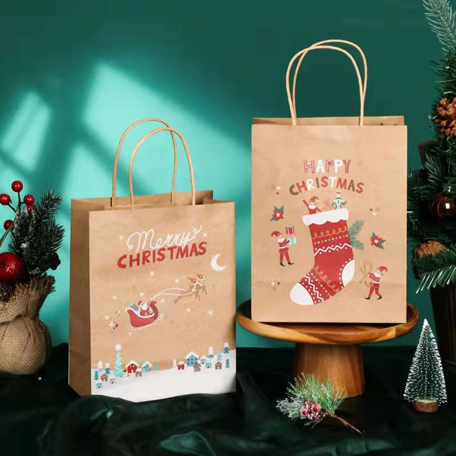 Sacos de papel no estilo de Natal com pegas sortido de sacos de presentes de Natal para ir às compras, mercadorias, Festas, Casamentos, negócio, Feira de Artesanato, dons