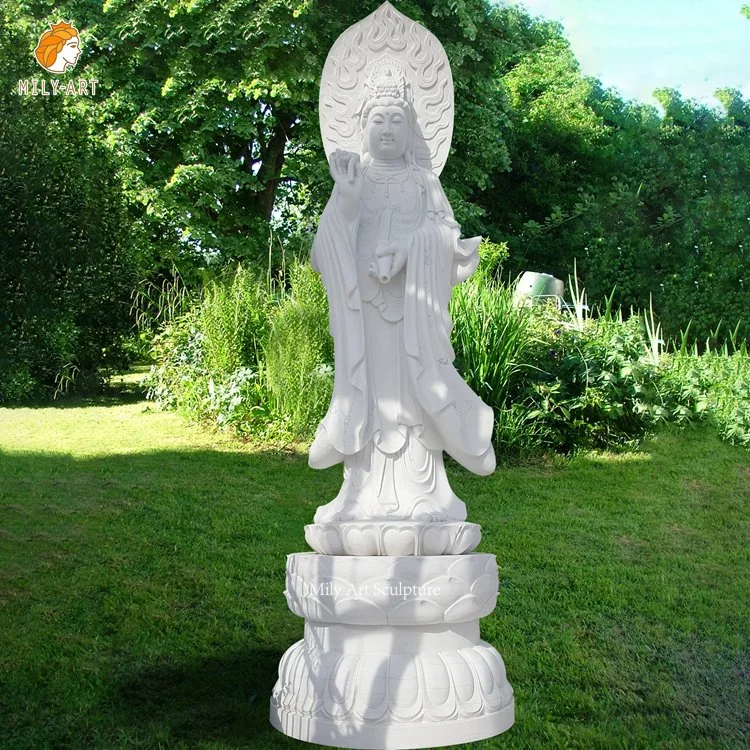 Large Hand Carved Religious Stone Sculpture Marble Guan Yin Statue with Lotus