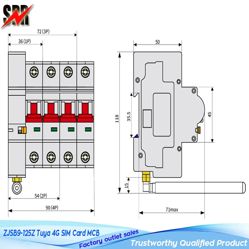 Zjsb9-125z Series Tuya/WiFi/ZigBee 4G SIM Card Smart Mini Breakers، Tuya/WiFi/Zig4G Bee Smart MCB، Tuya 4G Cat1 IoT Intelligent Circuقاطع الدائرة