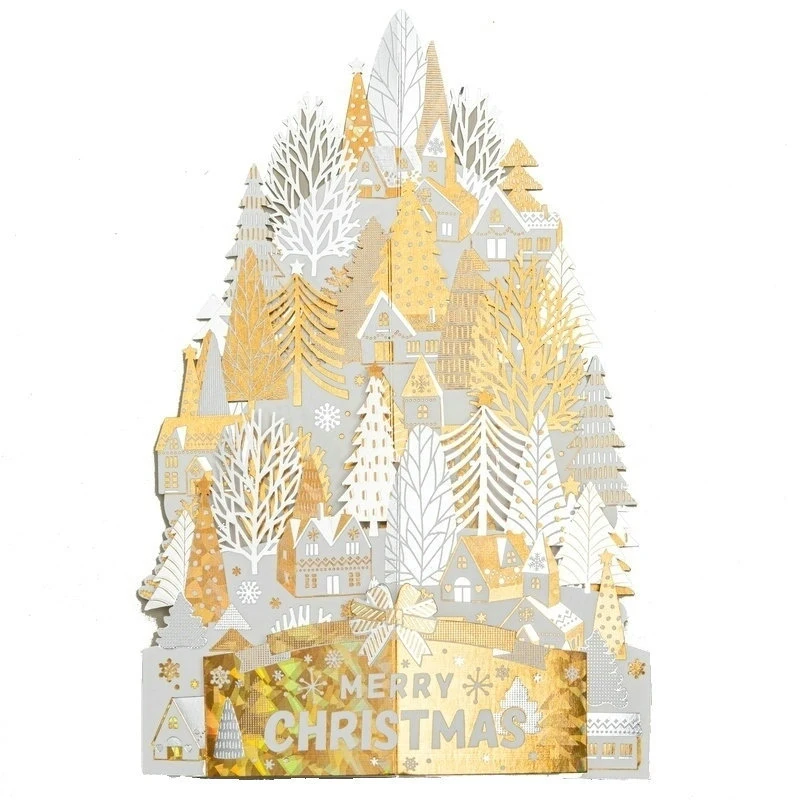 Gold Pop-up 3D Christmas Tree Gift Greeting Cards Painting Set