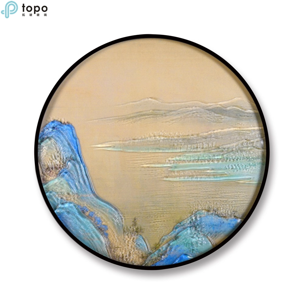 Decor Wall Modern 400mm Circle Coloured Art Painting on Low Iron Glass (MR-YB6-2053C)