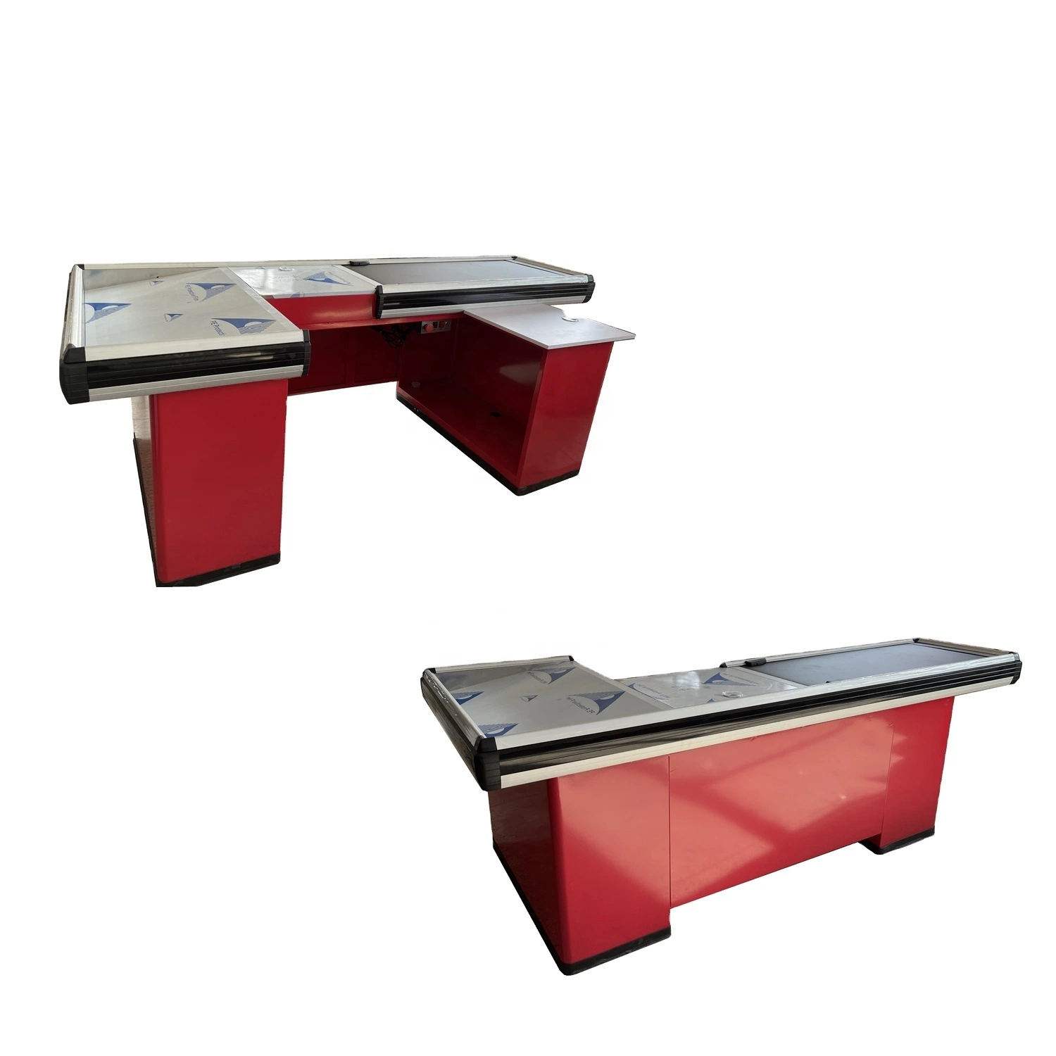 Motorized Cashier Counter for Supermarket Stainless Steel Electric Cash Register Supermarket Checkout Counter with Conveyor Belt
