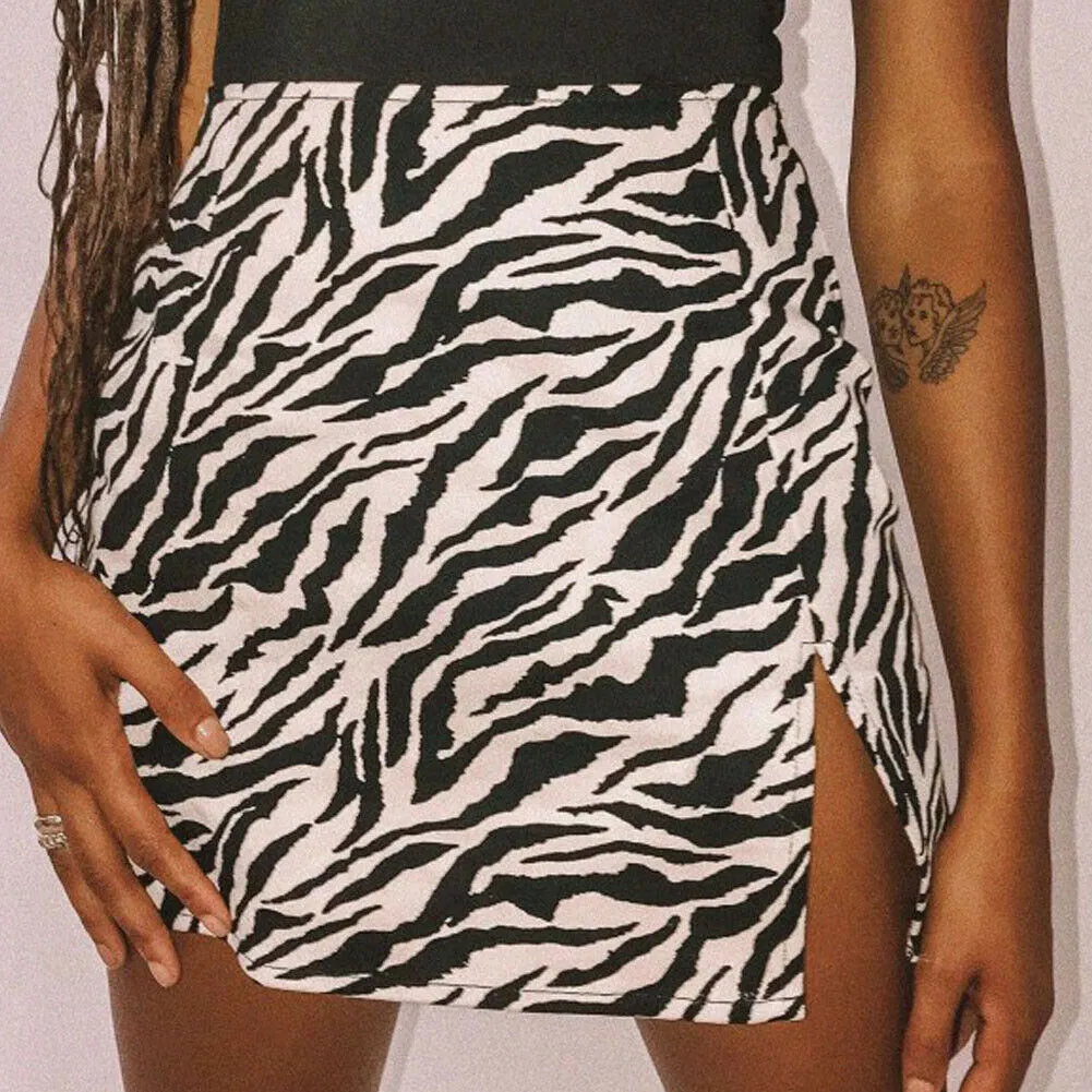 Women Mini Skirt High Waist Leopard Zebra Print Party Clubwear Casual Short