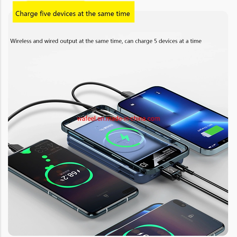 20000mAh Wireless Charging Power Bank Built in Cable