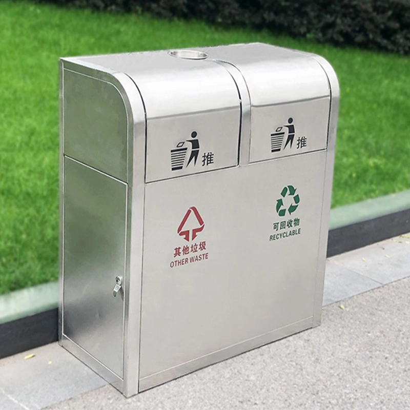 Poubelle en acier inoxydable carrée pour déchets à l'extérieur de l'hôtel recyclable