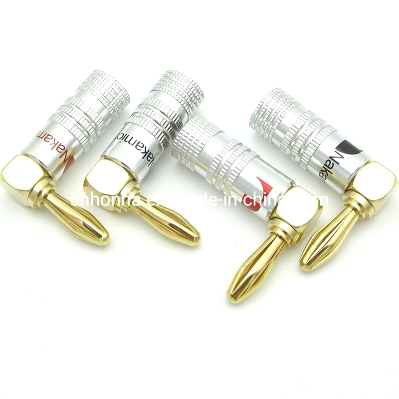 Nakamichi 4mm Banana Plug Right Angled 90 Degree 24K Gold Plated Copper Adapter Connector for Musical Speaker Audio