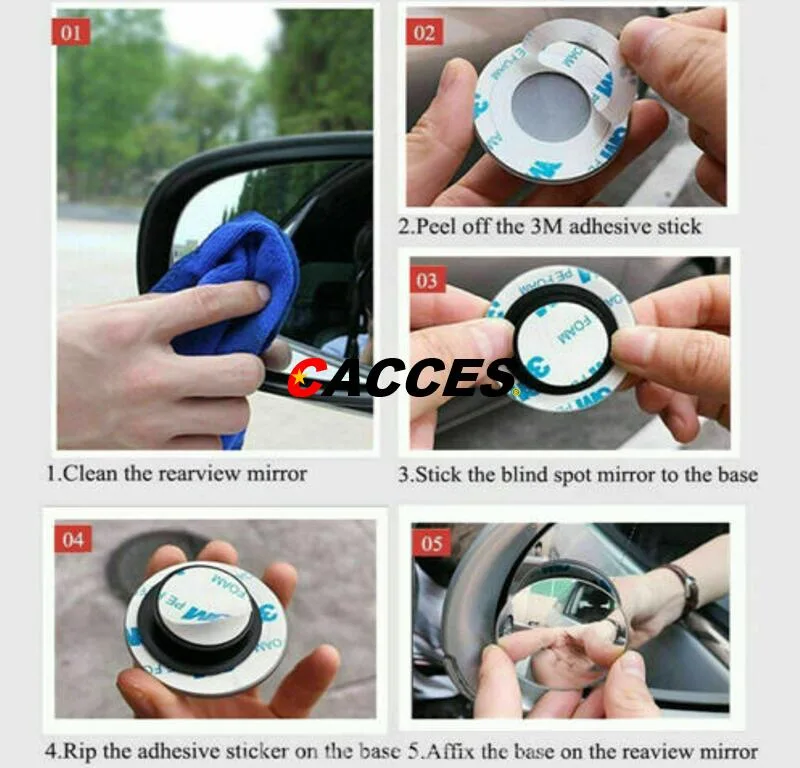 2" Round Blind Spot Mirror,360 Degree Adjustabe HD Glass Convex Wide Angle Rear View Car SUV Universal Fit Stick-on Lens Anti-Glare Blue-Tinted Frameless Mirror