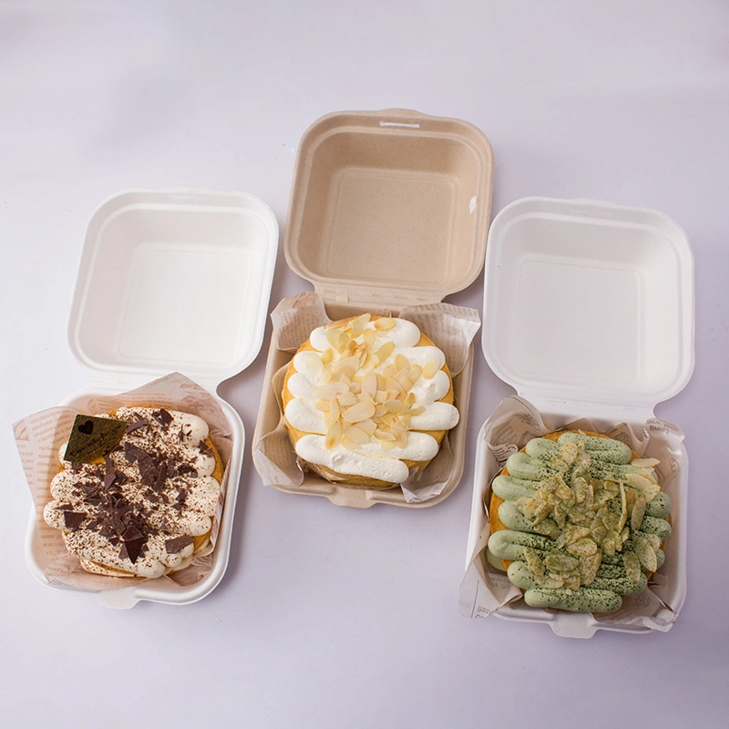 Caña de Azúcar Eco-Compostable Tapa caja de comida para llevar desechables biodegradables de bagazo para llevar comida contenedor compartimiento Embalaje