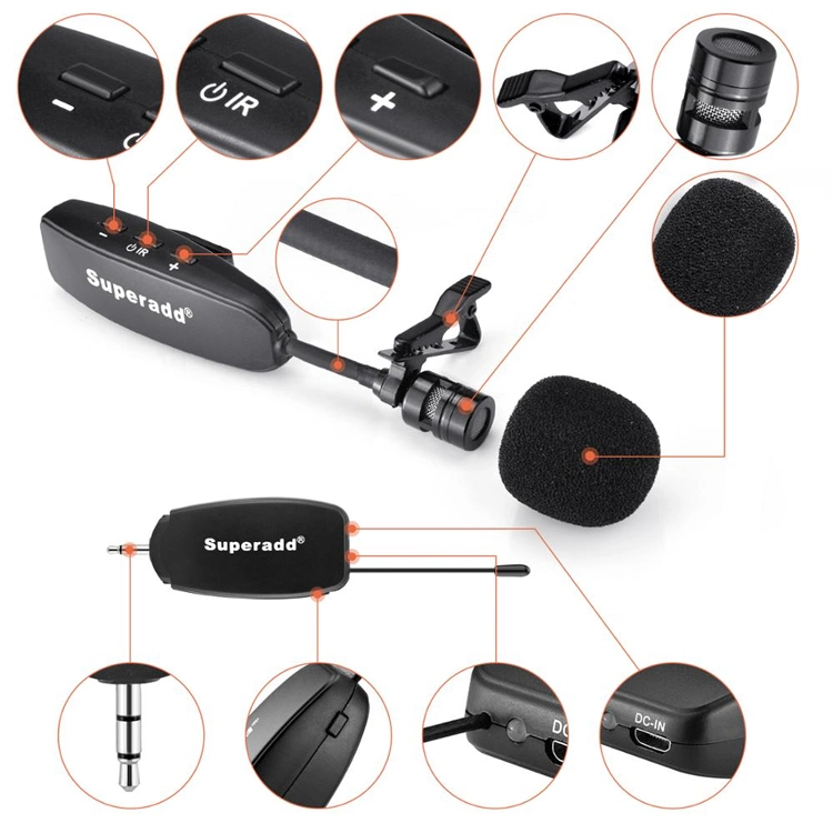 Inalámbrico UHF de audio de 3,5 mm Micrófono de solapa con 30 canales seleccionables 20m de la cámara DSLR de gama para grabación en directo entrevista