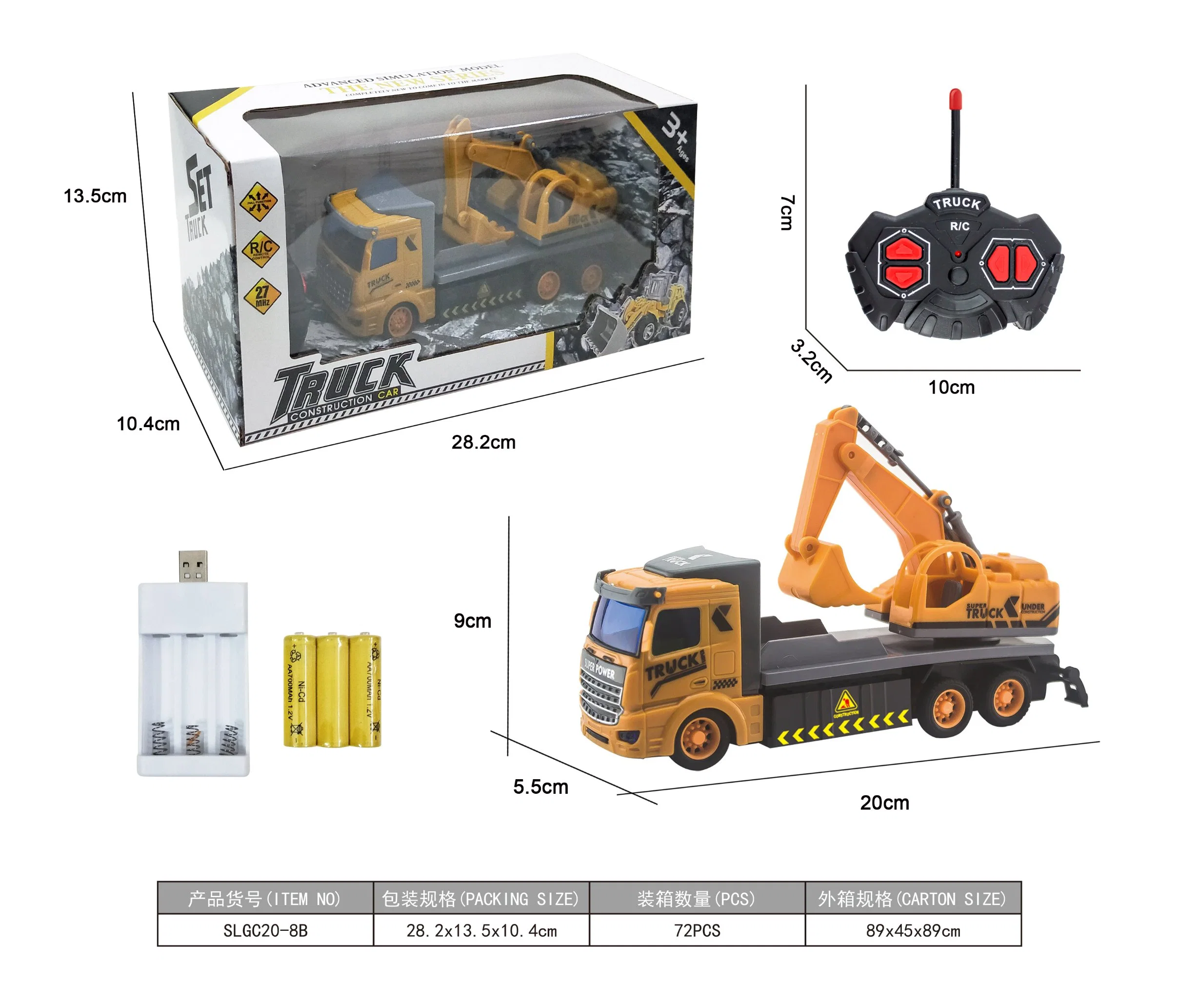 Les fabricants proposent une pelle hydraulique rechargeable USB pour camion-benne à distance électrique à quatre voies Voiture de commande