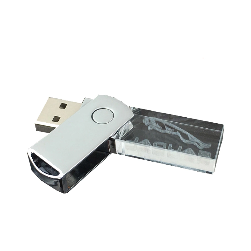 Venda por grosso de Cristal Giratória caneta USB drive Memory Stick com luz de LED