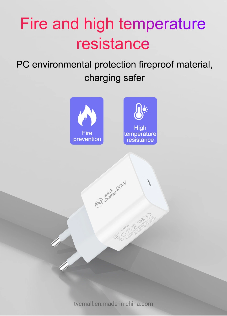 Pd 20W Fast Charging USB C Charger Block EU Plug Power Adapter for iPhone 13 / 14 Series