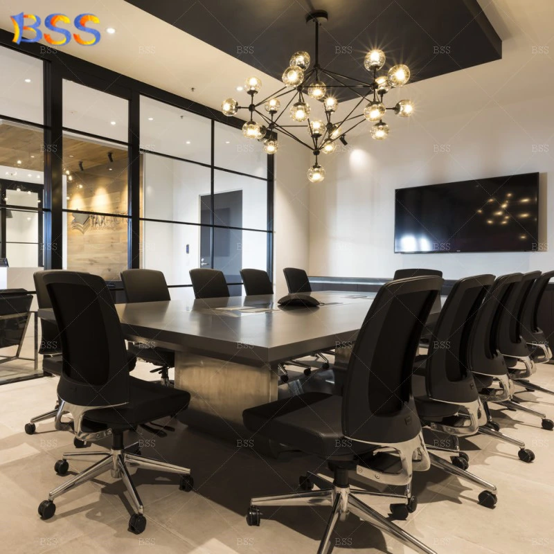 Office Meeting Table and Chair Set Grey Corian Top Small Executive Modern Meeting Room Table and Chairs