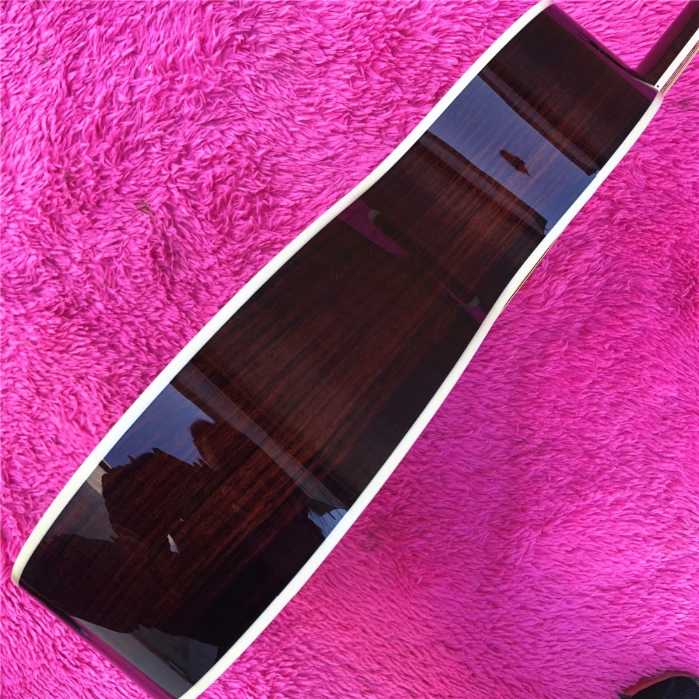 Fingerboard ébène personnalisé avec reliure à chevrons rose style Om du dos Guitare acoustique