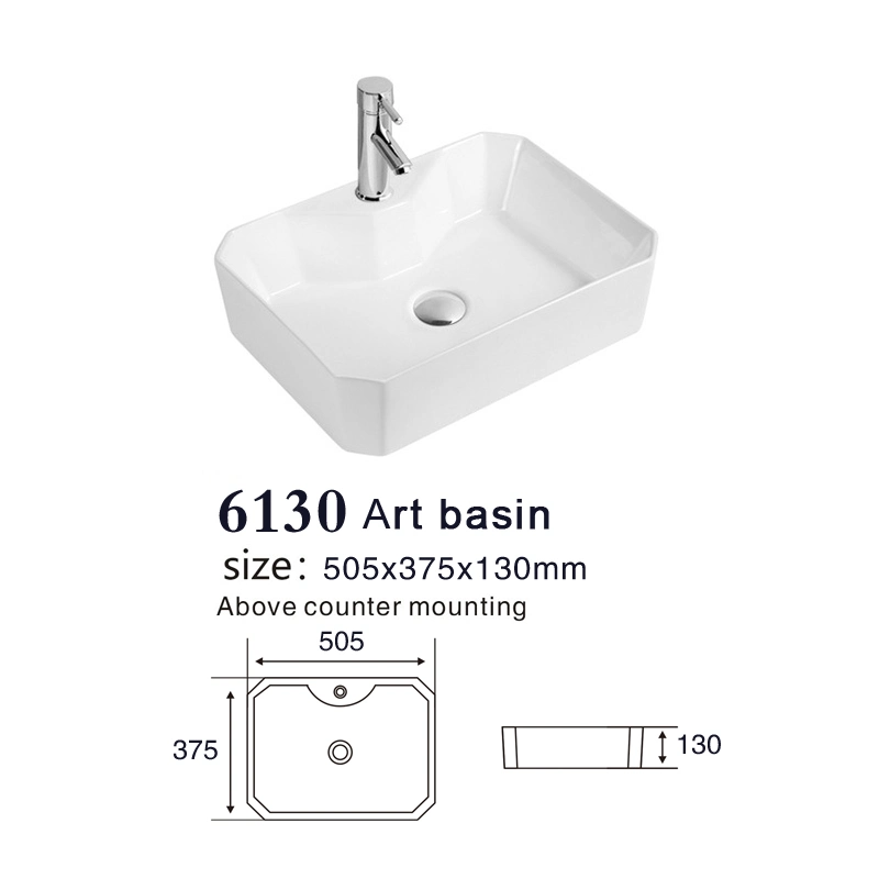 6130 New Design Rectangular Countertop Ceramic Art Handwashing Basin Bathroom Basin Sink