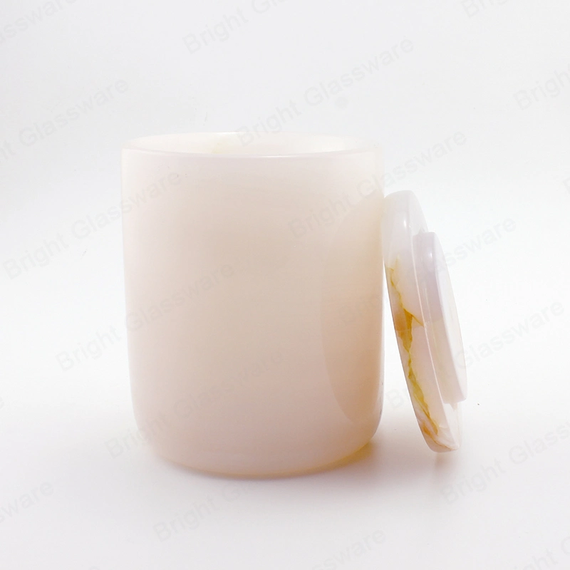 Luxury Marble Large Pink Onyx Candle Jars with Lid for Candle Making