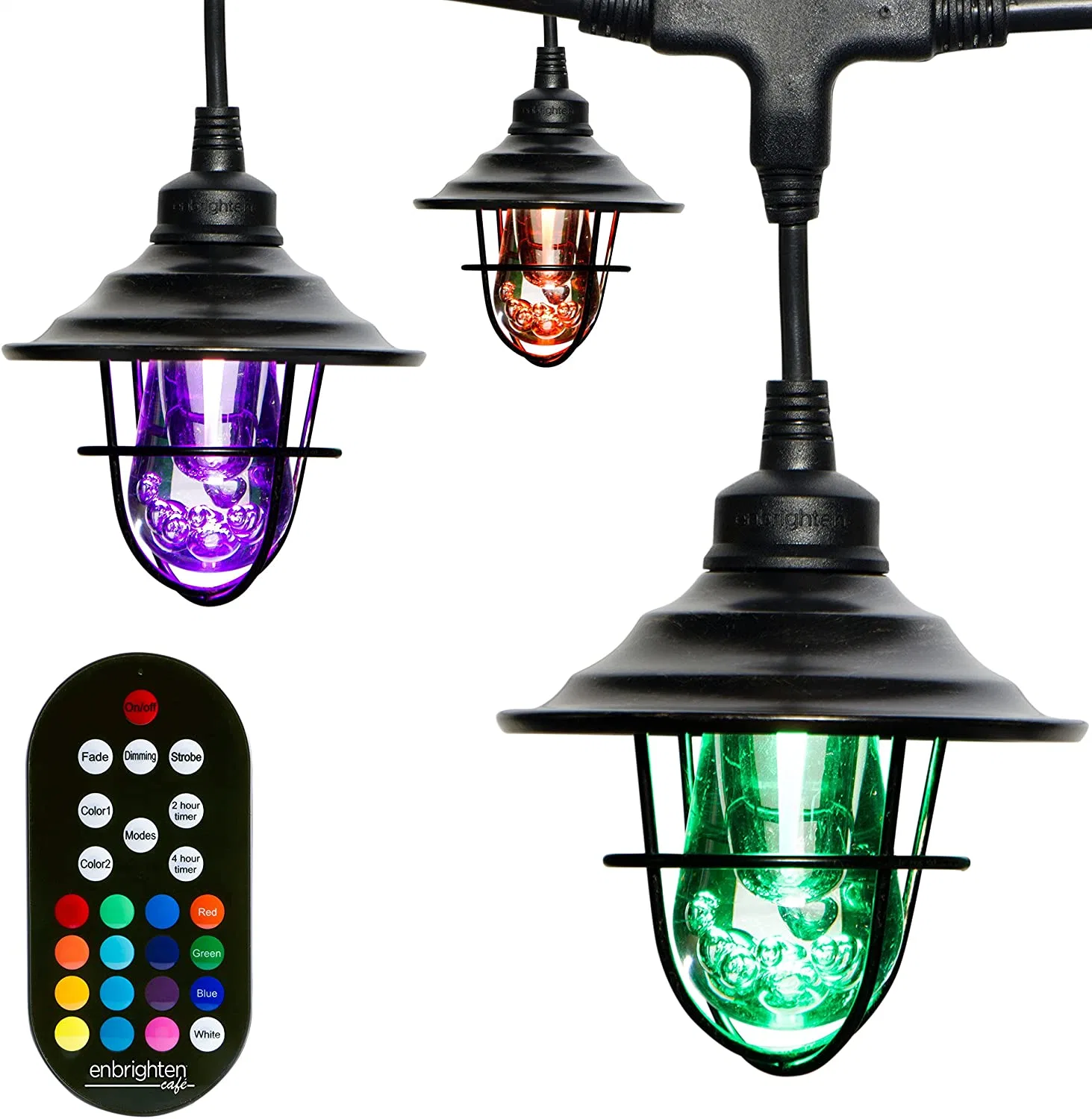 LED Warm White & Color Changing Cafe String Lights with Oil-Rubbed Bronze Lens Shade