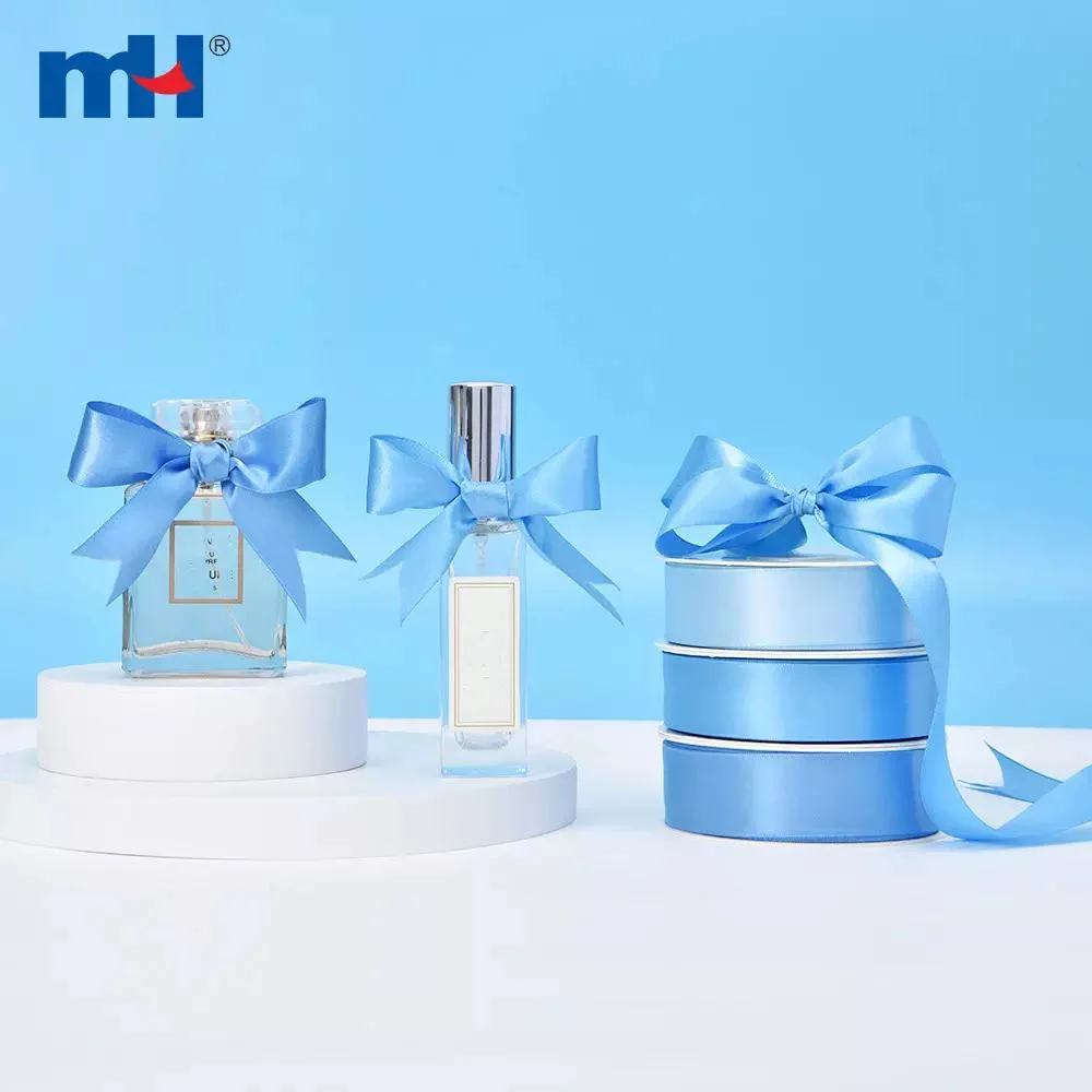 Wholesale/Supplier Gift Decoration Christmas Ribbon Blue Series Shine Single Faced Satin Ribbon