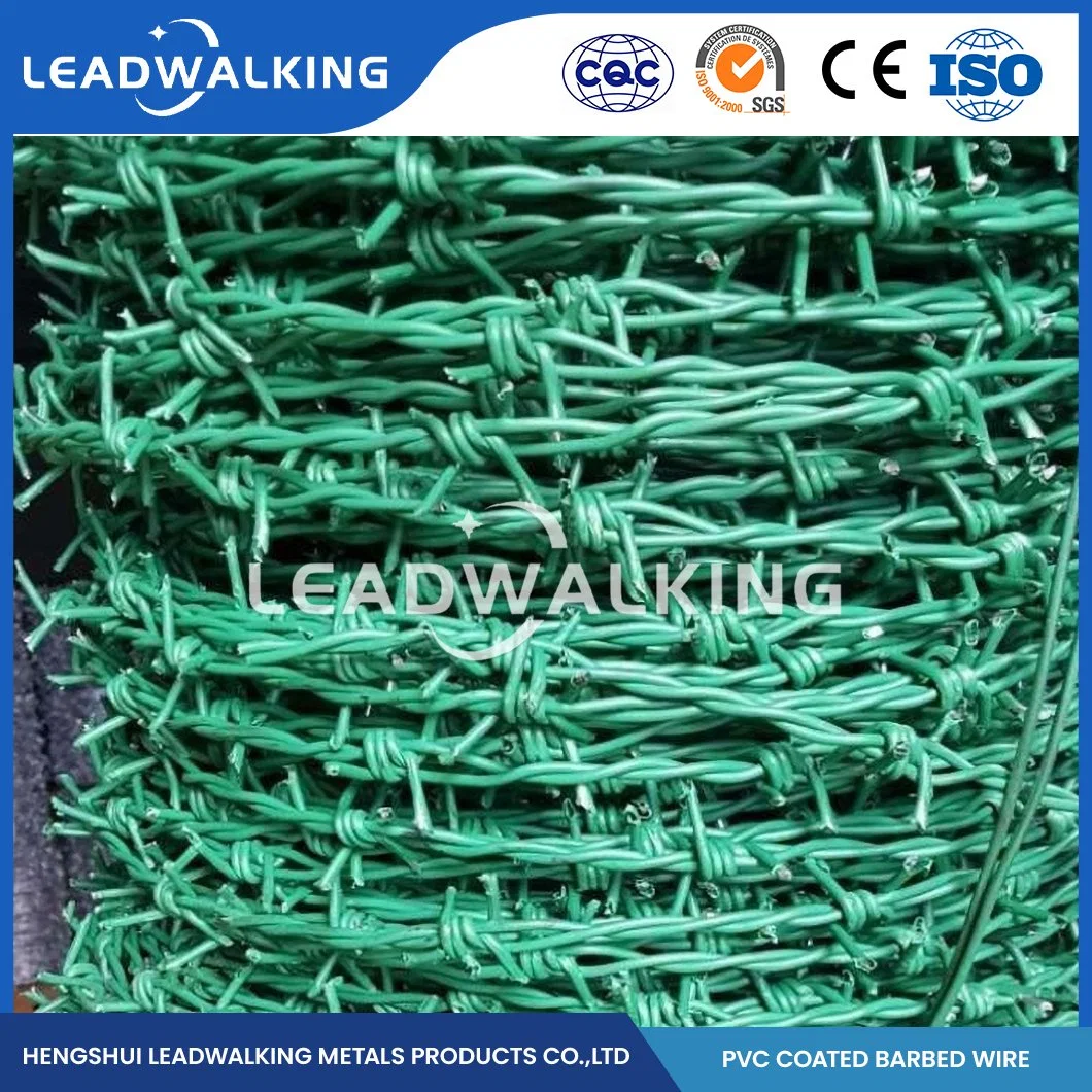 Leadwalking 50kg Weight Barbed Wire Manufacturing Custom Selling Galvanized Barbed Wire China 20mm Needle Length 12X14 Plastic Coating Barbed Wire