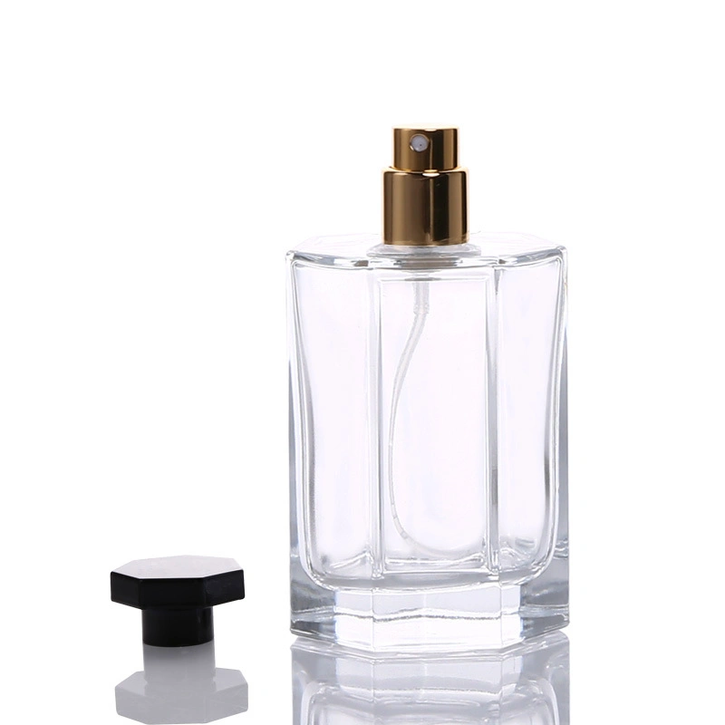 Factory Supply Octagonal Flat Shoulder with Crimp Neck 50ml 100ml Glass Spray Perfume Bottle