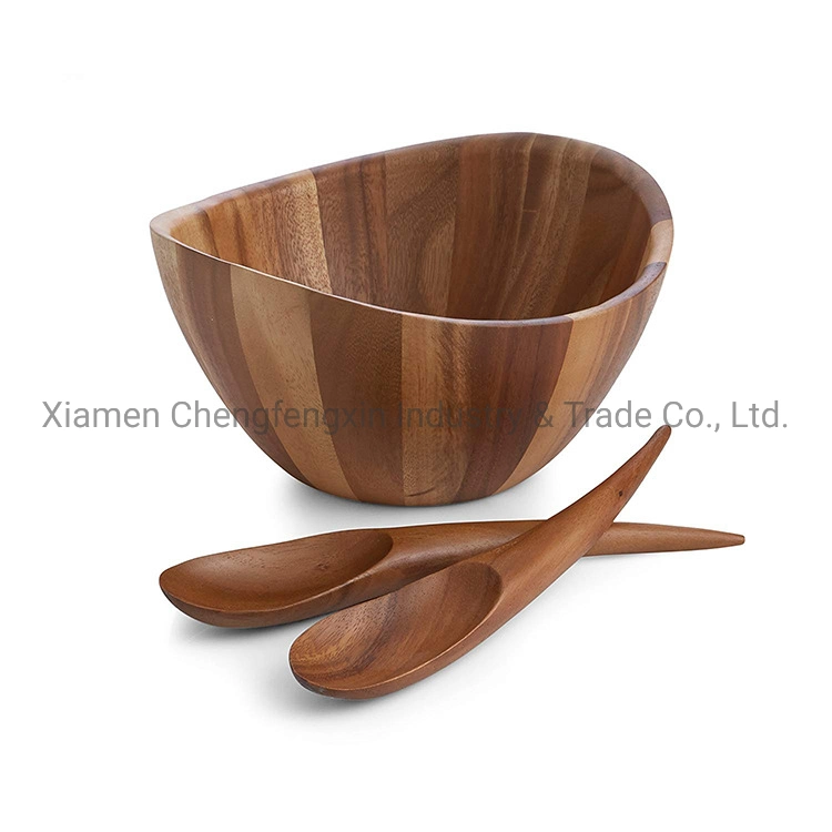 Food-Safe Oval Acacia Wood Deep Food Container Fruit Salad Mixing Bowl