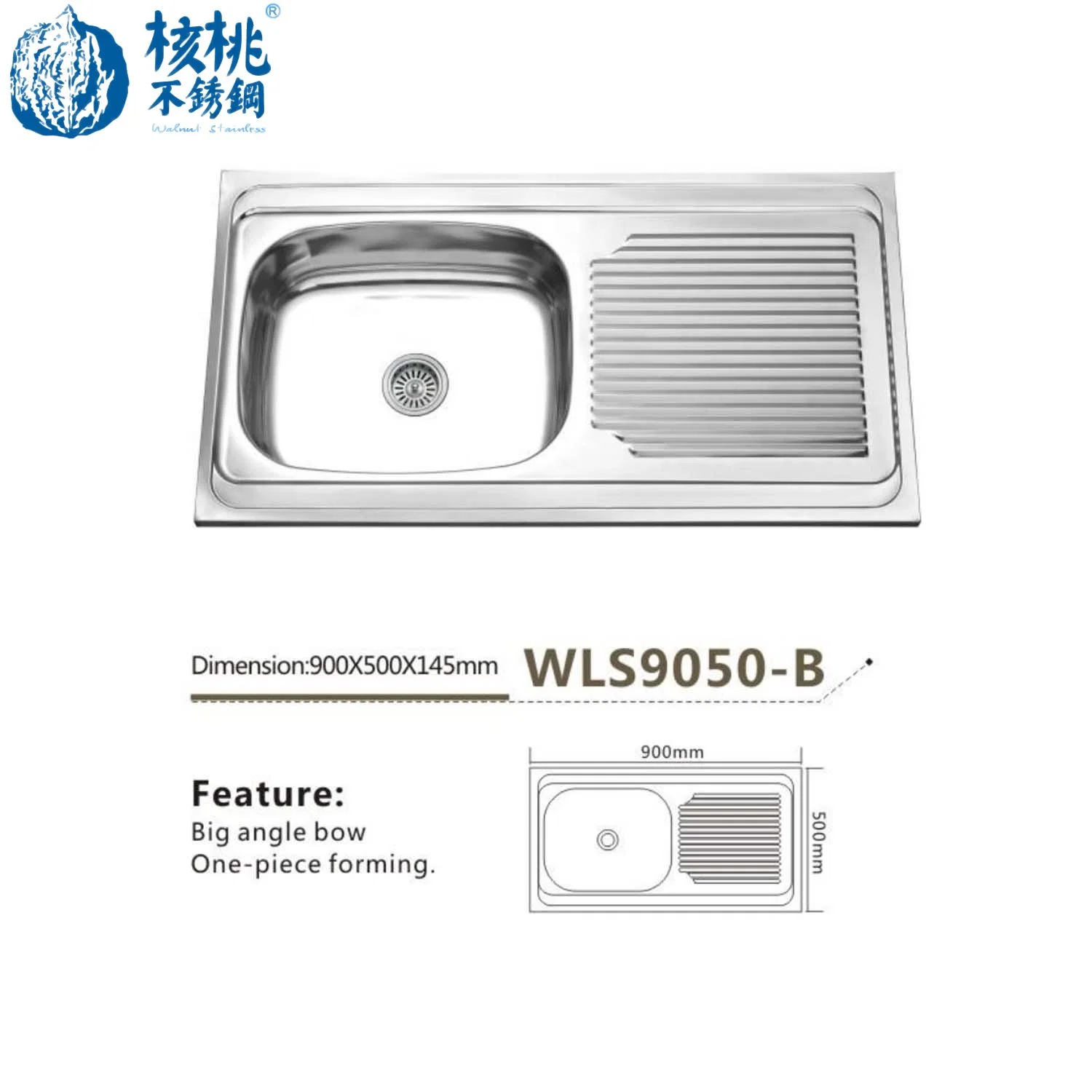 Single Bowl with Single Drain, One-Piece Forming Wls9650