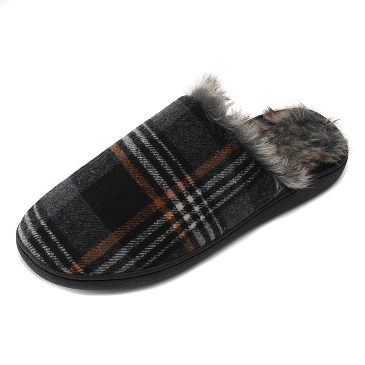 Classic Comfortable Check Tweed Slip on House Indoor Outdoor with Fluffy Lining Winter Warm Slippers for Men