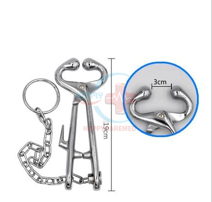 Hc-R258 Veterinary Stainless Steel Bull Nose Holder Cattle Leaders Ox Nose Pincer with Chain