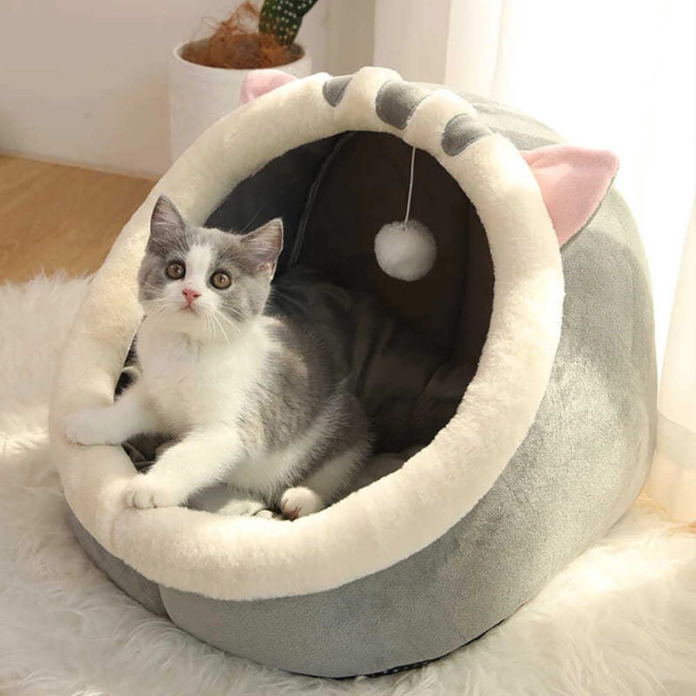 Semi-Enclosed Comfortable Luxury Cartoon Style Cotton House Pet Cat Bed Warm House